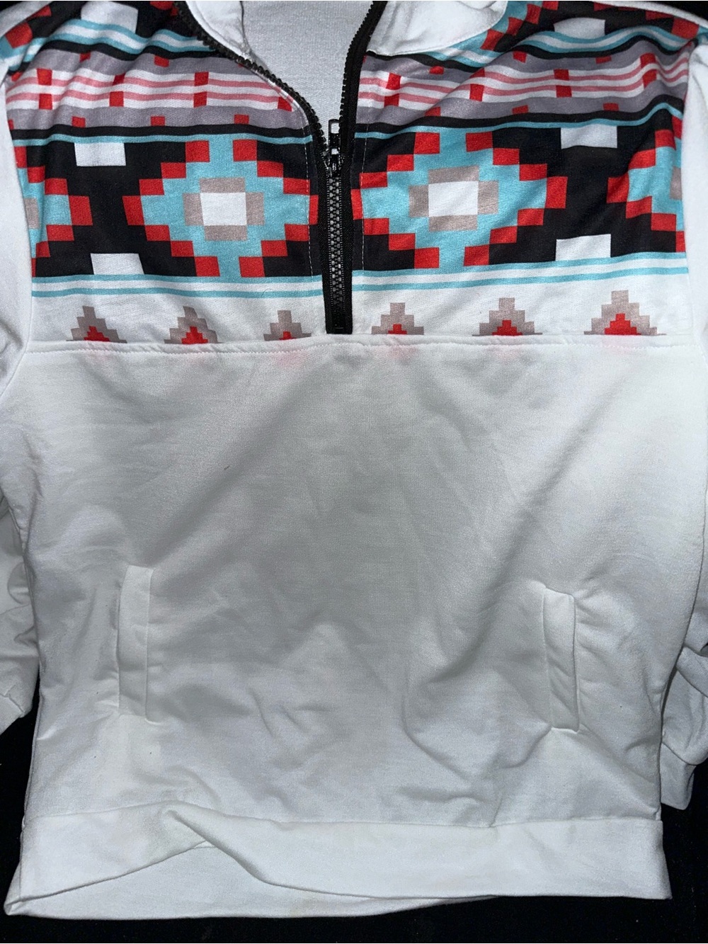 Women's White Pullover with Aztec Chest Panel- NWOT